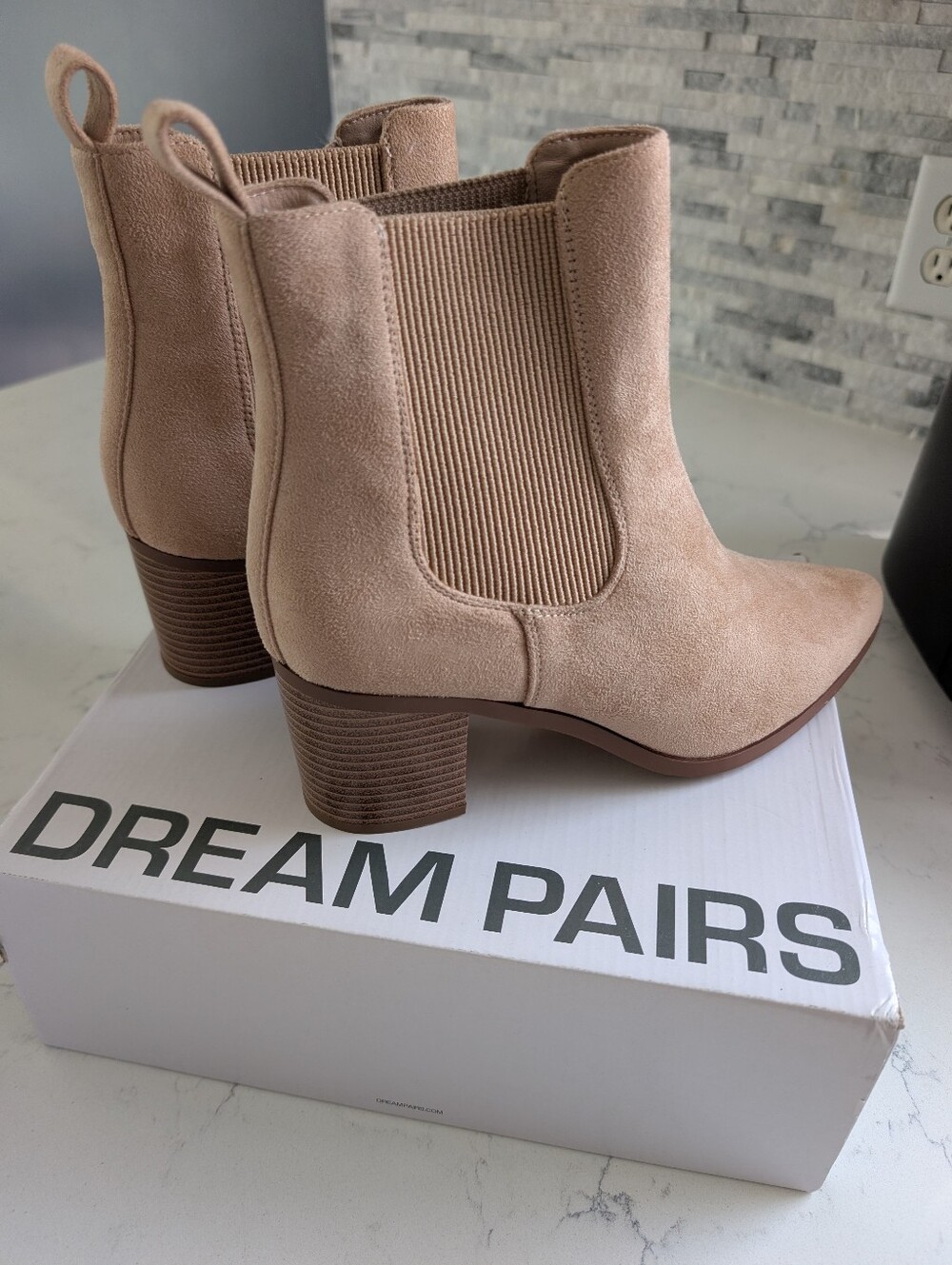 Dream Pairs Blush Suede Chelsea Ankle Booties with Block Heel